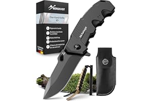 BERGKVIST® K9 coltello pieghevole - coltellino affilato per esterni e da sopravvivenza con lama in acciaio inossidabile nero, acciaio da fuoco e custodia da cintura
