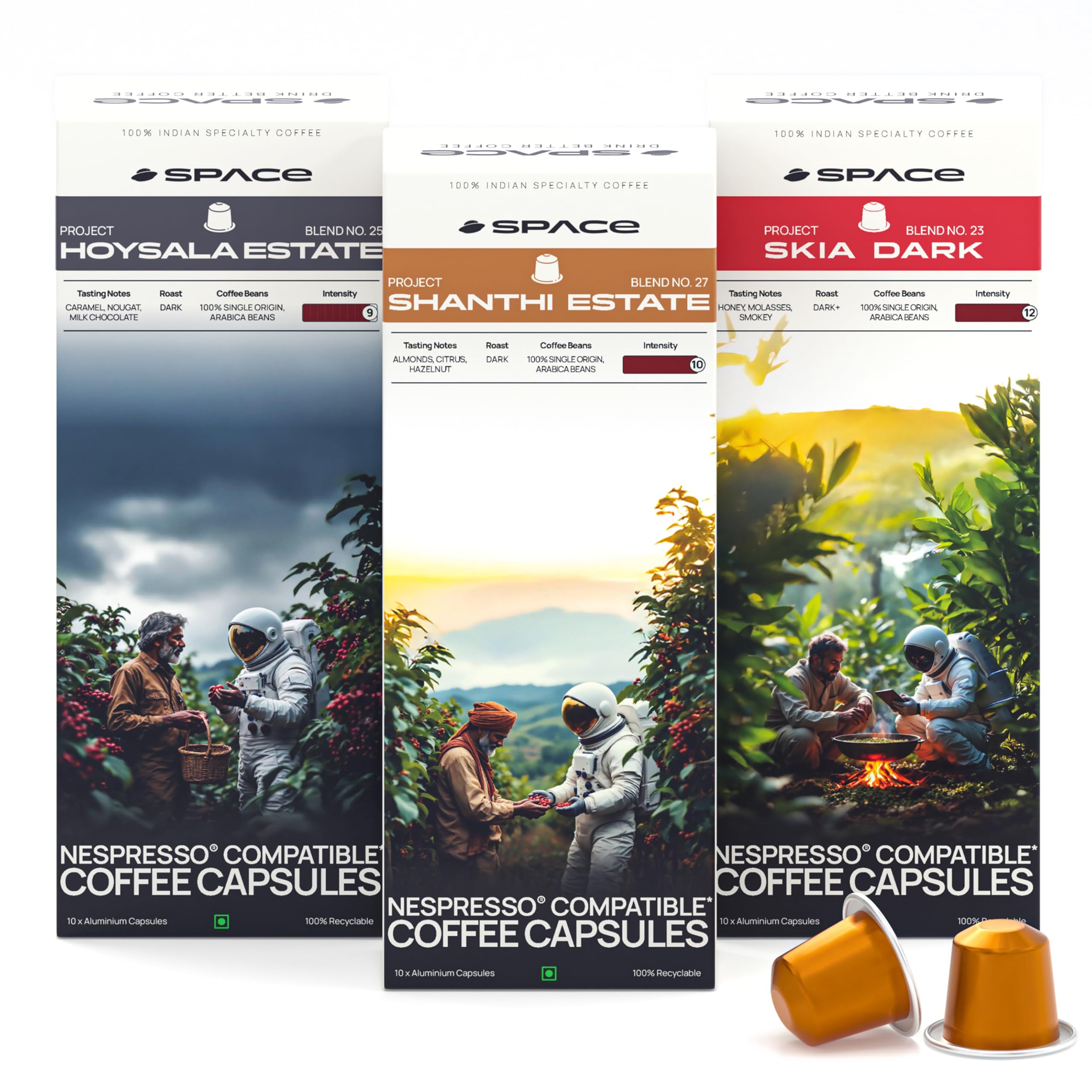 Space Coffee Pods Origins Dark Roast Pack of 30 | Nespresso Compatible | Single Origin Aluminium Coffee Capsules for Rich and Aromatic Espresso Experience.