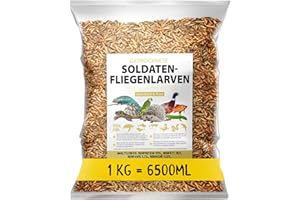 MEERBACH & ROSE Soldatenfliegenlarven getrocknet 1kg (entspricht 6,5 Litern), Black Soldier Flys, Vogelfutter, Igelfutter mit Insekten, Fischfutter, proteinreicher Snack für Reptilien und Schildkröten