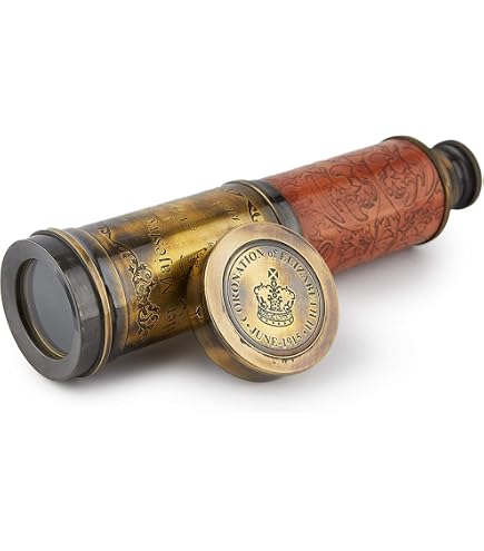 Antiqula 1920 Vintage Brass Telescope with Premium Leather Case, Collapsible 15x Clear Vision Antique Maritime Pirate Spyglass Telescope for Adults, for Nautical & Vintage Décor, 15 inch