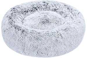 Amazon Basics Lit renforcé en fausse fourrure Doux en forme de donut pour animal domestique, Chien, Lavable en machine, 59 cm, Gris