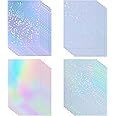 Bleidruck 32 Sheets Holographic Sticker Paper Clear Vinyl Self Adhesive Waterproof Rainbow Transparent Overlay Film A4 Size Holographic Overlay with 4 Styles Mixed