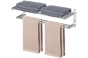 IBVIVIC IBVIC 60 CM Toallero de pared de acero inoxidable, barra de toallas antioxidante, toallero autoadhesivo de 2 niveles para cuarto de baño, hotel (plata)