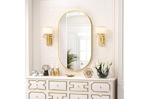 antok Wandspiegel 50x90cm Gold Dekorative Wandspiegel für Bad, Eitelkeit, Wohnzimmer, Eingangsbereich Oval Gold Spiegel eingefasst im edlen Aluminium Rahmen