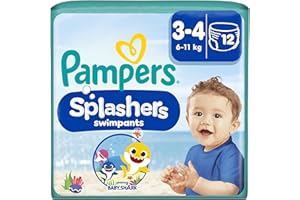 ‎PAMPERS Pampers Splashers Baby Shark, 3, 12 Jednorazowe pieluchomajtki do pływania 6kg-11kg