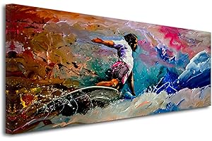 DECLINA, Tableau decoration murale salon, Toile imprimée, Tableau deco Reproduction peinture sur toile Rémi Bertoche Surf Style, 80x30 cm