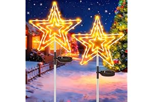 Cozymeow 2 Stück Led Stern Outdoor, Solar Weihnachtsbeleuchtung Außen IP65 Wasserdicht Outdoor Weihnachtsdeko, 8 Modi Gartenstecker Weihnachten für Garten Wege Rasen Balkon Blumenkasten Hof Terrasse
