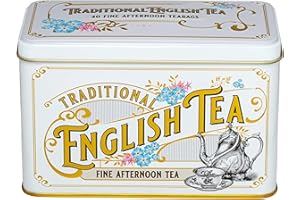 New English Teas Cesta de té victoriana vintage con 40 bolsitas de té inglés por la tarde