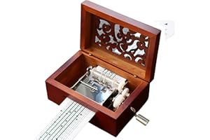 Cuzit Caja de música vintage envejecida con movimiento de 15 notas, manivela, perforador y 30 papeles