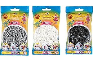 HAPPY PRICE TOYS Hama Midi Perles à repasser (Kon-25) Convulut 3 couleurs (blanc 01, gris 17, noir 18) + instructions de repassage avec 3 modèles de design
