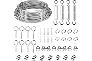 GOWKEEY 30m Corde en Acier Inoxydable à Suspendre Kit, 3mm Câble en acier inoxydable enduit de PVC avec Tendeur de corde M5 et Crochets, pour Corde à Linge, Suspension Lumineuse, Plante Grimpante, Rambarde