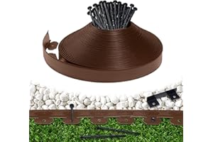 CRETEE Borde de paisaje de 6 cm de altura x 10 m con 30 estacas de anclaje, kit de bordes de borde de jardín, borde de plástico flexible para jardín, macizos de flores, césped, patio, pavimentadora (marrón