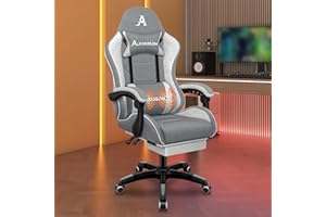 ALFORDSON Sedia da gaming massaggiante, sedia da ufficio per computer con poggiapiedi, sedia da gaming racing, capacità di carico 180 kg, schienale regolabile da 90 a 150°, Tessuto, Grigio Impunture