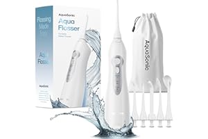 AquaSonic Hydropulseur – Hydropulseur rechargeable sans fil pour le nettoyage des dents – Hydropulseur étanche et portable pour le nettoyage dentaire avec 5 embouts de jet – Accolades à domicile et