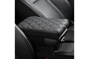 POKSRI cuero genuino piel vaca cojin reposabrazos Coche,Funda consola central auto almohadilla,Universal Negro Cojín,caja reposabrazos(Tamano B 36x20x5.5 cm)