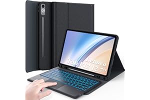 Earto Clavier Lenovo Tab P12 12.7 Pouces 2023, Smart Trackpad, Rétroéclairage 7 Couleurs, Mégnétique Détachable AZERTY Clavier pour Lenovo Tab P12 12.7" (TB370FU), Noir
