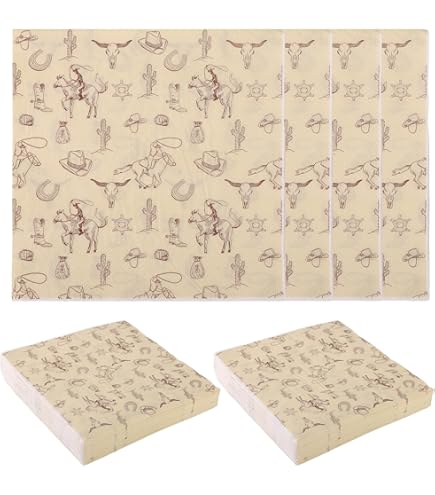 Papierservietten Im Western-Cowboy Design – 50 Stück, 33x33 Cm Aufgeklappt, Für Mottopartys & Feiern