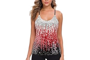 WILLIAMHUA Top con Paillettes Canottiera da Donna Canotta Luccicanti impreziosita Tank Top