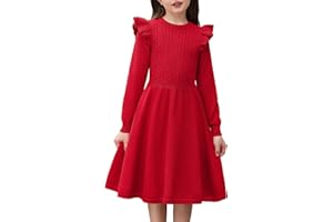 Arshiner Mädchen Pullover Kleid Strickkleid Kinder Herbstkleid Winterkleid Flatter Langarm Kleid A-Linie Einfarbig Festliches Weihnachtskleid Partykleid Freizeitkleid 5-12 Jahre