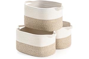 HNYQQL Cesta de Almacenamiento Tejida de Cuerda de Algodón, Utilizada Para Organizar Juguetes de Bebé, Cestas de Regalo, Cesta de Lavandería Para Niños, Cesta de Manta Para （BebéBlanco & marrón）