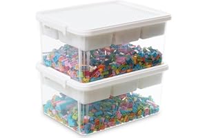 Citylife 2 Packs 16L Stackable Storage boxes with compartments, Organizers with Removable Tray, Latch Handle, Plastic Craft storage Box for Building Blocks Bricks Puzzle Board Organizer Accessories