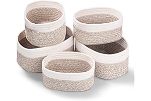 Otauoaea Panier Rangement, Lot de 5 Panier de Rangement,Salle de Bain Corbeille Enfan, Corbeille Rangement pour Salle de Bain, Cuisine, Organisateur Empilables à Usages Multiples, Blanc et Désert