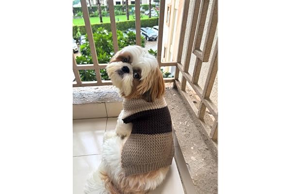 Lulala Dog Sweater for Small Dogs Winter Warm Knitted Pet Sweater for Shih Tzu, Pomeranian, Puppy Soft Cozy Dog for Cold Weather Brown & Beige Striped Design