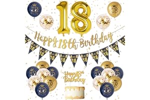 VICTERR 18th Birthday Decorations Boys Blue Gold Happy 18th Birthday Banner, 18th Birthday Balloons, Navy Blue Gold Latex Balloons Party Decorations Confetti Balloons for Boys 18 Birthday Party Supplies