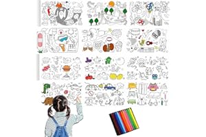Hshenjhu 2 Rotoli da Colorare per Bambini e Ragazzi, 30 x 300 cm, con 12 Matite Colorate, Ideale per Classi e Feste