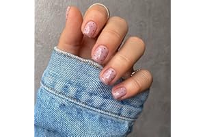 AGASAR 24pcs Short Square False Nails Nude Stick on Nails Glitter Polka Dots Press on Nails Removable Glue-on Nails Fake Nails Acrylic Full Cover Nails Women Girls Nail Art Accessories