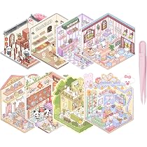 Lot 10 Autocollants 3D Maison Miniature – Avec Pince, PET Résistant, Déco Livre Intérieur, Anti-stress, Adulte Enfant 14+