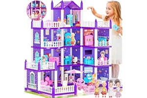 GIRLDIARY Doll House, Dream Dollhouse for Girls, Princess Playhouse with Lights Dolls Furniture Accessories Pretend Play Educational Toys for 3 4 5 6 7 8 9 10 Years Old Kids Toddlers Gifts (Purple)