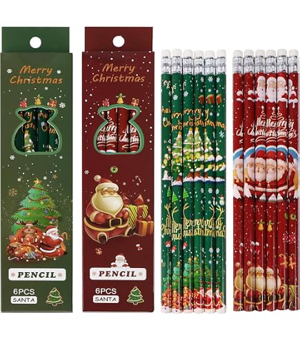 Set 12 Matite + 12 Mini Quaderni Di Natale - Gadget Natalizi Per Bambini, Regalini Feste