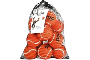 AMA SPORT - AD-Dog-Orange - Balles de Tennis pour Chiens (6,35 cm) -Taille M - Orange - Lot de 12 - Rebond Adapté - Haute Visibilité - Résistantes & Flottantes + Sac