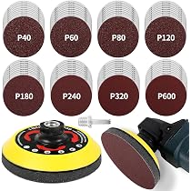 HIUOUIH Lot de 100 Disques Ponçage Papier Abrasifs 125 mm 8 Trous Circulaire Sablé Grain p60/80/100/120/180/240/320/400 Disque Abrasif pour Ponceuse Excentrique Poncer, Polir, Dérouiller