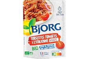 BJORG - Plat Cuisiné Torsettes Tomates à l'Italienne - Plat Préparé Bio - Doypack Micro-ondable 220 g
