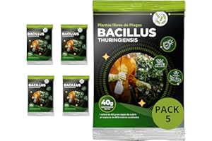 GROWMANIA.ES TRABE Pack 5 Bacillus Thuringiensis 40g | Protección contra Orugas Ecológico | Protege Todo Tipo de Cultivos y Plantas de Plagas | Respeta Animales, Medio Ambiente y Personas