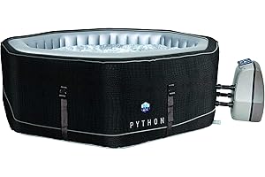 JUNG PYTHON Design Whirlpool aufblasbar achteck, Krokodil-Optik, 5 Personen SPA Selbstaufblasend, beheizter Pool Outdoor & Indoor, Ø 185cm, 130 Wellness Luftdüsen