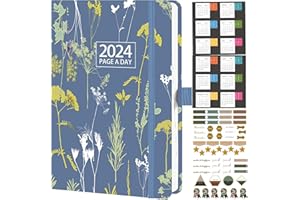 Dzhzal A4 Diary 2024 Day Per Page, Page a Day From January 2024 to December 2024, Productivity Daily Planner with Monthly Tabs, Hard Cover Pen Loop, Inner Pocket, Banded, 8.5" x11"