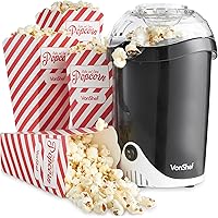 VonShef Popcorn Maker – 1200W Popcorn Machine with Hot Air Circulation, One Touch Popcorn Popper, Fat & Oil Free Snacks for K