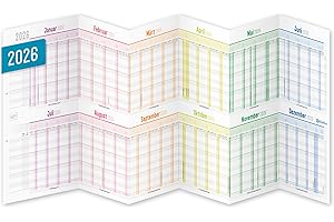 ‎HÄFFT Häfft® Urlaubsplaner 2026 Mitarbeiter faltbar/gefalzt - A4 zum Abheften (ausgeklappt 89 x 29 cm) für 12 Personen oder Projekte "Rainbow" - nachhaltig & klimafreundlich