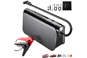 Woowind 3-en-1 Booster Batterie Voiture avec Gonfleur 150 PSI, Démarreur Voiture & Power Bank 65W – Booster Batterie 12V 16000 mAh pour Moteurs Essence 6.0L / Diesel 2.5L avec Lampe LED