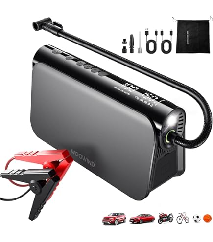 Wyxron Starthilfe Powerbank mit Kompressor, 6in1 Auto Booster Starthilfe 150PSI 3000A für 12V Jump Starter, Autostarter mit LCD Bildschirm/QC3.0 Aufladen/LED(All Benzin/8L Diesel