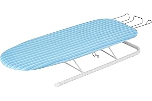 Honey-Can-Do BRD-01435 ASSE da Stiro Deluxe da Tavolo con Posaferro Retraibile, Metallo, Telaio Bianco/Copertura Blu Marino, 102x31.75x3.81 cm