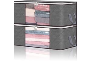 Vieshful 2 Piezas Bolsa de Almacenamiento de Ropa, Organizador de Armario Plegable Transpirable con Asa Reforzada para Edredones, Mantas, Ropa de Cama,Grigio