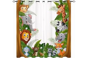 ANHOPE YUANZU Kids Curtains - Boys Girls Jungle Forest Animals Zoo Print Pattern Eyelet Blackout térmica Cortinas de Ventana aisladas para la Sala de Juegos 2 Paneles W75cm x D166cm