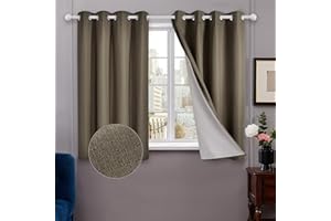 Deconovo 100% Blackout Curtains with Coating, Light Weight Fabric Bedroom Curtains Eyelet, Faux Linen Thermal Soundproof Curtains for Boys Bedroom, Mocha, 66 x 54 Inch(Width x Length), 2 Panels