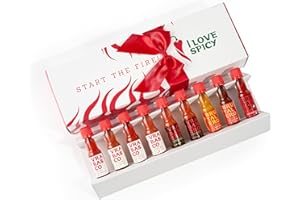 I LOVE SPICY Start the Fire Caja Regalo – 9 x 20 ml Salsas Picantes Fermentadas – De Suave a Extremo – Set de Cata de Chile – Artesanales – Sin Aditivos