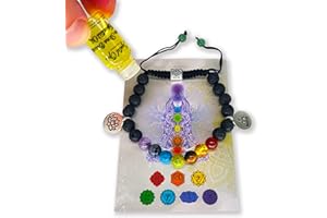 CRYSTAL OPUS Chakra Aroma Bracelet with Chakra Essential Oil, Gift Box & Meaning Card. 100% Authentic Crystals & Lava Diffuser Beads. Buddha, Tree of Life & Lotus Charms. Adjustable Tie.