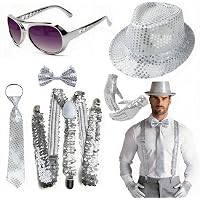 HOWAF Déguisement Disco Femme, Accessoires Chapeau à Paillettes, Lunette, Boucles d'Oreilles, Chauffe Jambe Paillettes, Costume Années 80 et 70 HOWAF Déguisement Disco Femme, Accessoires Chapeau à Paillettes, Lunette, Boucles d'Oreilles, Chauffe Jambe Paillettes, Costume Années 80 et 70